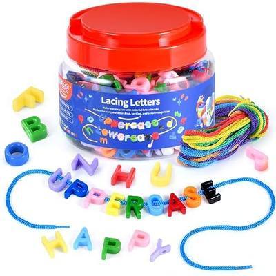 278 Pcs Lacing Letters Beads, 10 Color Alphabet Letter Beads Learning Toys with 18 Laces, Uppercase ABC Bead Letters Toys for Kids Ages 3+, Home Manipulatives for Preschoolers, Back to School Supplies