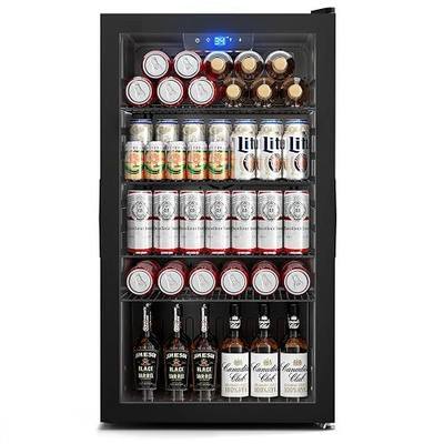 130 Can Beverage Refrigerator, 3.2 Cu.ft Mini Fridge, Glass Door, Black | 34-64°F, LED Interior Light, Adjustable Removable Shelves, Beverage Cooler for Bedroom, Office, Bar