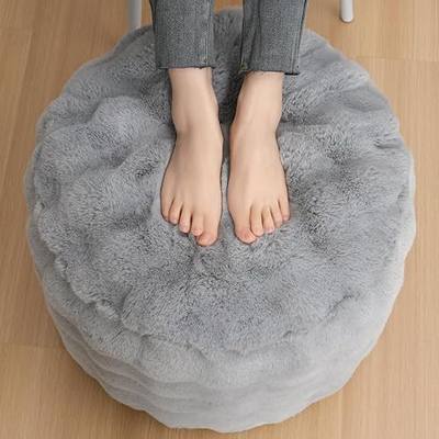 Round Stuffed Pouf Ottoman 20" X 15", Furry and Fluffy Pouf, Gray | Foam Chunk Filling Foot Stool Storage Ottoman, Floor Poufs Foot Rest for Living Room Bedroom Home Decor