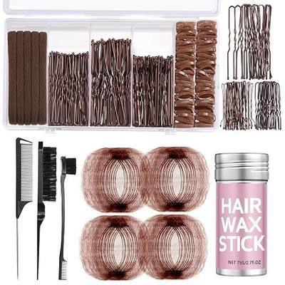 Dance Competition Must Haves-Invisible Bun Nets (40Pcs) & U-Pins/Bobby Pins,Hair Wax Stick, Elastic Ties and Styling Combs&Brushes-Dance Hair Kit for Ballet Wedding Sleek & Neat Hairstyles,Dark Brown