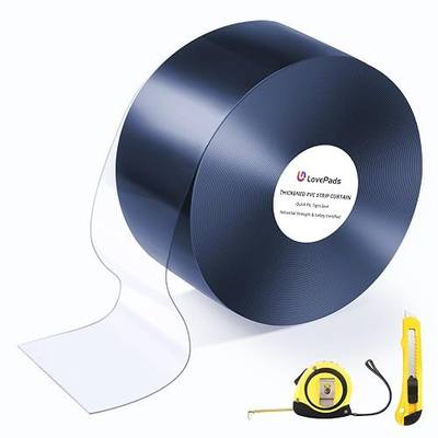LovePads Clear PVC Strip Door Curtain with Knife & Tape Measure - Plastic Walk in Cooler Curtains, Thermal Freezer Cover for Commercial Warehouse & Garage, 8" x 96' Strips