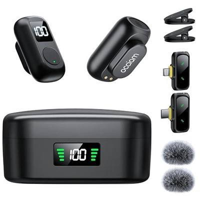 occiam Mini Lavalier Microphone for iPhone & Android Wireless Microphone | Noise Reduction Magnetic Mini Lapel Mic with 54H Charging Case for YouTube Podcast Tiktok Vlogging Video Recording Black