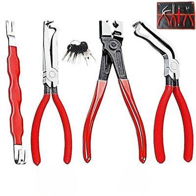 4-in-1 Automotive Clip Pliers Set, Electrical Disconnect & Connector Removal Tool Kit with Straight & 60° Angle Pliers, Separator & Hose Clamp Plier for Car Truck SUV Repair, Mechanics & DIY