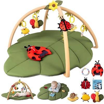 Leaf Tummy Time Baby Play Mat, Activity Gym w/7 Toys 0-18M Washable Oversize Infant Mat | Pure Cotton, Oversized & Comfy,Easy Assemble & Disassemble.Must-have for Newborn All-round Early Development