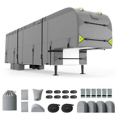 5th Wheel RV Cover 37-41ft, 7 Layers Travel Trailer Cover, Waterproof Camper Cover, Tongue Jack Cover, Tear Resistant Waterproof Motohome Fifth Wheel RV Cover