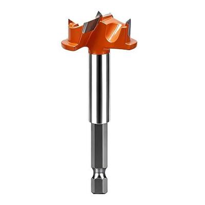Forstner Drill Bit 1-3/8 Inch(35mm) with Depth Stopper and 1/4" Quick Change Hex Shank, Carbide Tipped for Concealed Hinge Cabinet Installation, Woodworking Hole Cutter for Hardwood, Plywood, MDF
