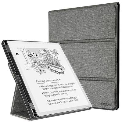 CoBak Case for 11" Kindle Scribe 3rd Generation 2025, Kindle Scribe Colorsoft with Two Viewing Angles - All New PU Leather Cover with Auto Sleep Wake, Pen Holder. Fabric Gray