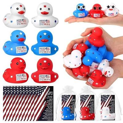 Liliful 48 Sets Patriotic Rubber Ducks 4th of July Rubber Ducks Red White Blue 250th Anniversary Gifts Set USA with Old Glory Card Organza Bag for Fourth of July Adults USA Memorial Day
