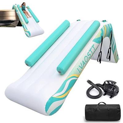 Inflatable Pontoon Waterfall Slide for Adults & Teens, Heavy Duty Boat Waterfall Water Slide with Air Pump, Portable Summer Lake Float Slide for Most Pontoon Boats, Professional Grade Boat Accessory