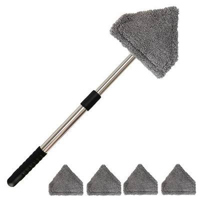 Conliwell Windshield Car Cleaning Tool, 13-16.7-inch Extendable Handle with 180-Degree Rotation and 4 Reusable Microfiber Cloth Heads, Suitable for Cleaning Car Windows Inside and Out (Black)