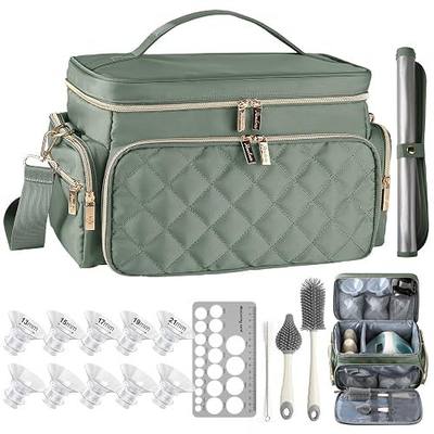 Breast Pump Bag Kit for Spectra S1/S2, Pumping Bag with Bottle Brush Set | 10Pcs Flange Inserts for 24mm Flange, Nipple Ruler, Waterproof Mat, Portable Pump Carrying Case for Work Travel, Sage Green