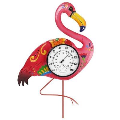 Flamingo Indoor Outdoor Thermometer with Humidity, 24'' Decorative Thermometer for Patio, Yard, Garden, Living Room Decor, Large Numbers Easy to Read, No Battery Needed
