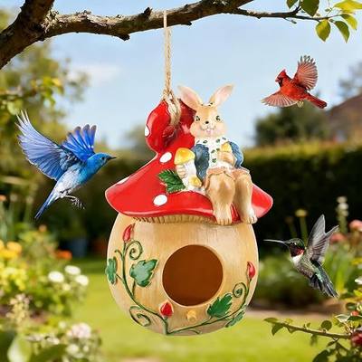 Bird Houses for Outside, Hanging Resin Birdhouse for Garden Bird Nest | Create a Bird-Friendly Backyard with A Charming Resin Bird House That Brings Nature, Beauty And Birds Closer To Home