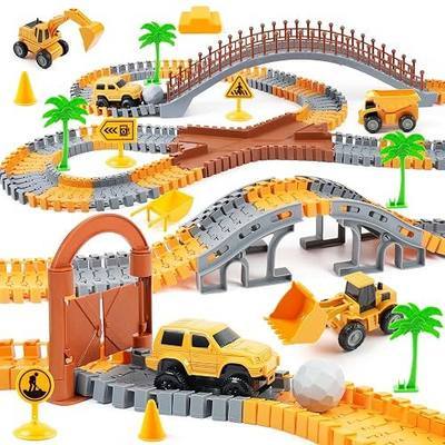 Magickidz 230+ PCS Construction Tracks Toy for Kids - DIY Engineering Building Set with Excavator, Dump Truck, Best Birthday Gift for Boys 3 4 5 6 7 Years Old, Flexible Race Car Track Playset