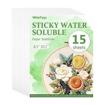 WhizToys 15PCS Water Soluble Stabilizer for Embroidery, 8.5"x11" | Stick and Stitch Embroidery Paper, Dissolvable Printable Paper, Wash Away Stabilizer for Hand and Machine Use
