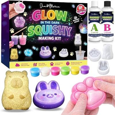 Jim&Gloria Glow in the Dark DIY Squishy Making Kit - Make Your Own Squishies All-in-One Squishy Maker Craft Kit with 1:1 Liquid Silicone, 3 Cute Animal Molds Mini Paw, Capybara, and Bunny Easter Gifts