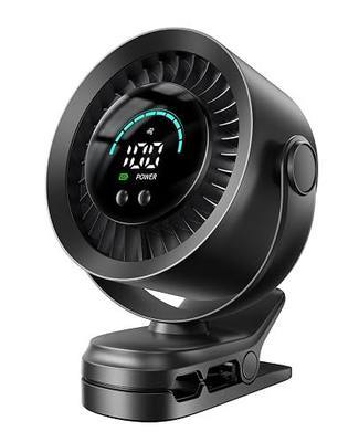 KIMMOO Portable Clip on Fan, 100-Speed Rechargeable USB Fan with LED Display, 360° Rotation & Strong Airflow Desk Fan, Up to 17 Hours Small Battery Fan for Outdoor Travel Camping Treadmill Car (Black)