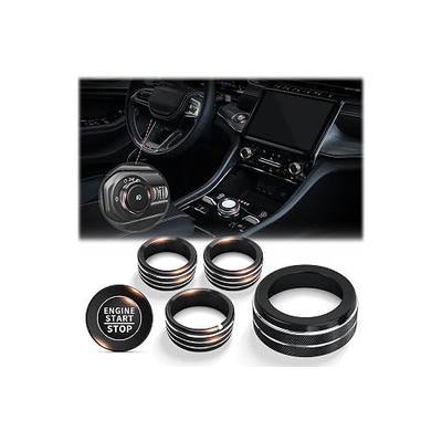 for 2022-2025 Jeep Grand Cherokee/Grand Cherokee 4xe/ Grand Cherokee L Accessories — 6-Piece Aluminum Knob Cover Trim Set (Black) for Push Start Button, AC, Headlight & Gear Shift Switches