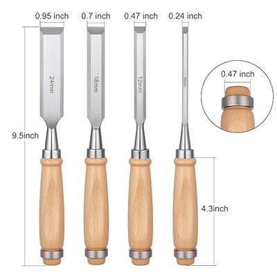 4 Piece Wood Chisel, Professional Wood Woodworking Tools Set, Bevel Edge Chisel Set