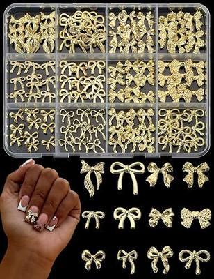120Pcs Gold Bow Nail Charms 12 Styles 3D Metal Alloy Bow Charms for Nails