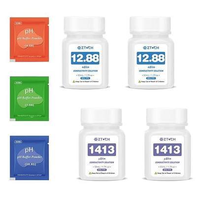 1413μS/cm &12.88mS/cm EC Calibration Solution-pH Calibration Powder | pH4.00 pH 7.00 pH10.01 Powder, for Hydroponic pH EC Meter, Salinity Meter Salt Tester Calibration Fluid, for Saltwater Pool