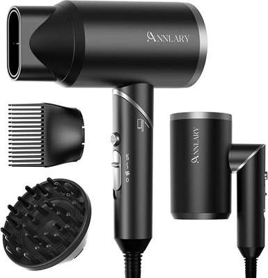 ANNLARY Hair Dryer with Comb | 1800W Blow Dryer with Diffuser for Curly Hair | Plasma Ionic Hairdryer for Frizz Control | Foldable & Protable Design for Travel | 6.5 ft ALCI Cord for Women and Men
