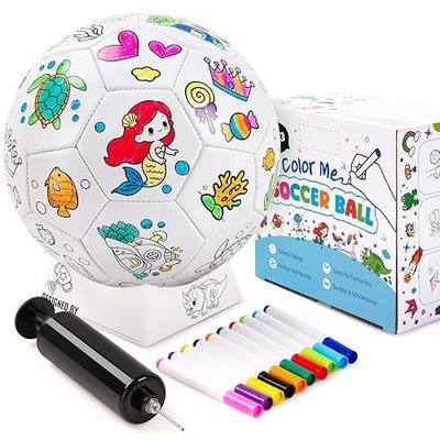 ZOOJOY Color Your Own Soccer Ball, Arts and Crafts Kit for Toddlers, Birthday Gifts for Girls Boys, Size 3 Mermaid Personalized Paint Soccer, Easter Christmas Toys for Kids 3 4 5 6 7 8 9 10 Years