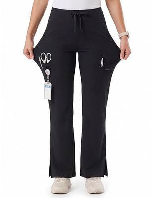 Women's Yoga Scrub Pants Wide Leg Soft Stretch High Waisted Straight Uniform 5 Pockets Anti-Wrinkle Cargo Workwear