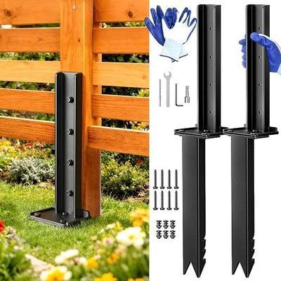 Goovilla Fence Post Repair Kit, 2Pcs Heavy Duty Fence Post Anchor Ground Stakes, Robust Quick-Fix Wood Support for Broken/Leaning/Tilted/Degraded Wood with Gloves/Installation, Easy to Install,Black