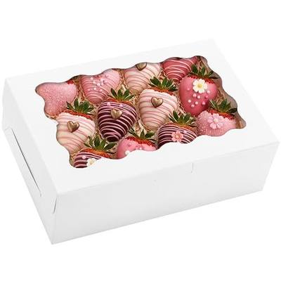 Moretoes 12pcs Cookie Boxes with Window, 9x6x3 In White Bakery Boxes | Food-grade Pastry Containers for Chocolate Covered Strawberries, Candy, Muffins, Donuts