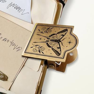 ANATTASOUL Moths & Flowers Travel Journal Clip for DIY Use | Vintage Journal Clips to Hold Journal Open Decorative Heavy Duty Notebook Clip for Notebook, Photo, Office Kitchen Home