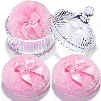 Teenitor 4pcs Large Body Powder Puff and Container for Dusting Powder Pink | Soft Velour Powder Puff, Reusable Washable for Body powder, Dusting Powder, Face, Body, Makeup