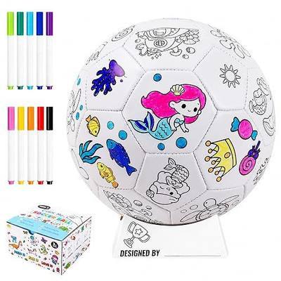 Color Your Own Soccer Ball, Mermaid Toys Soccer Gifts for Girls | Personalized Paint Soccer Toys with Markers, Arts & Crafts Kit Size 3 DIY Sports Birthday Gift for Kids 3 4 5 6 7 8 Year Old