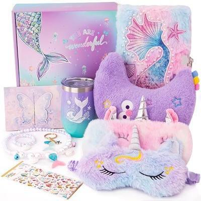Mermaid Toys for Girls 4 5 6 7 8, 13 PCS Birthday Gifts for Daughter Niece | Mermaid Gifts for Girls 4-6,Graduation Gifts Set with Plush Diary Kit,For Daughter Niece 9 10 Years Old