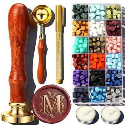 M Wax Seal Stamp Kit, 360 PCS 18 Colors Wax Beads | Copper M Letter Stamp with Solid Wood Handle, Ideal for Wedding Invitations, Envelope Sealing & DIY Crafts