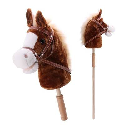 Linzy Toys 35.5" Plush Stick Horse - Funny Hobby Horse with Pony Sound, Soft Realistic Mane & Durable Leather Reins, Pretend Play Riding Toy for Boys & Girls Ages 3+ (Brown)