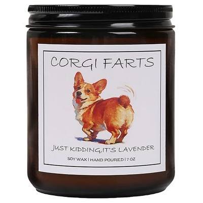 Corgi Gifts & Decor, Gifts for Corgi Lovers - Dog Mom Gift, Corgi Farts Candle, Natural Soy Wax Lavender Scented Candle 7oz