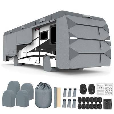 Class A RV Cover, 40'-43' Camper Cover, Upgraded 8-Layer UV Protected RV Cover, Wind and Water Resistant with Extra Harness, Tire Cover and Gutter Cover
