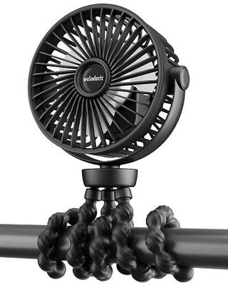 Portable Stroller Fan, 5200 mAh Rechargeable Personal Fan, with 360° Rotate Flexible Tripod and TYPE-C Port 3 Speed Small Mini USB Clip-on Fans Can Handheld and Desk for Stroller Car Seat Crib Outdoor