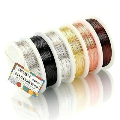 6 Rolls 24 Gauge Copper Jewelry Wire Kit Non-Tarnish for Jewelry Making Supplies - Thin Bendable Craft Beading Wrapping Wire, Metal Colored Wires for Crafts, Art, Bracelet, Bead, Crafting