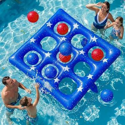 Pool Party Toys Games Set - Giant Inflatable Tic Tac Toe Float Game, Outdoor Pool Games for Adults Kids Family Pool Toys for 2-10 Players, Fun Swimming Beach Yard Activities with 10 Balls for Ages 6+ | Outdoor Pool Games for Adults Kids Family Pool Toys for 2-10 Players, Fun Swimming Beach Activity