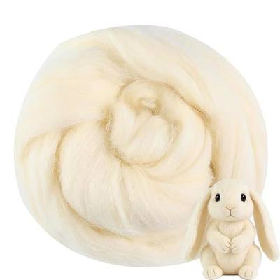 White Cream Wool Roving for Needle Felting,3.5oz Felting Wool, Soft Wool Batting for DIY Crafts, NeedleFelting Projects, and Artwork