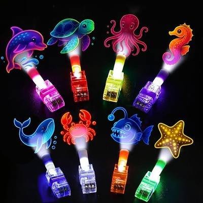 24PCS Under the Sea Party Favors Finger Lights for Kids, Goodie Bag Stuffer | 24pcs under the sea finger lights for kids with 8 designs, great for goodie bag stuffers, ocean party bags, and decor.