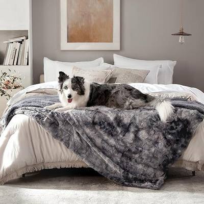 Waterproof Dog Blanket for Extra Large Dogs, Washable Pet Blankets | Couch Furniture Protection with Soft Plush Reversible Design, Cat Throw for Calming Kitten Doggy, Tie-dye Grey, 60x80"
