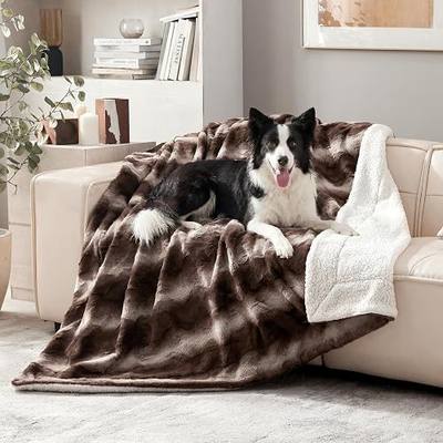 Waterproof Dog Blanket for Large Dogs, Dual-Sided Comfort Pet Calming Blanket for Couches, Cozy Cat Blanket Fleece Washable, Reversible Throw Blanket for Furniture Protection, 50"x60", Brown