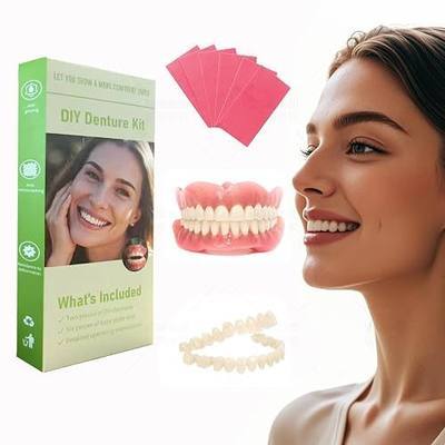 DIY Denture Kit - Top & Bottom Fake Teeth with Comfort Fit for Everyday Use | Natural-Looking Emergency Replacement Solution (Universal Sizing)-TT01