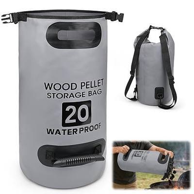 33LB/20L Wood Pellet Storage Bag, 500D PVC Charcoal Container,1PCS | Dual Handles & Backpack, Waterproof Portable Buckle Seal Heavy Duty Wood Chips Pocket Bin for BBQ Grill Smoker Accessories