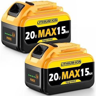 15Ah 20V MAX Replacement for Dewalt Lithium Ion Battery with High Capacity Batteries Cordless Power Tools 20 Volt Baterías DCB201 DCB203 DCB204 DCB205 DCB206 LED Indicator (2 Pack MAX 15Amp 20Volt)