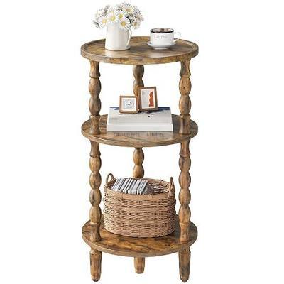 HOOBRO Round Side Table for Small Space, 3-Tier Small Round End Table with Rubberwood Leg, Accent Bedside Table, Circle Nightstand, Living Room, Bedroom, Sofa Couch, Rustic Brown FG218BZ01