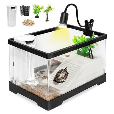 Medium Turtle Tank Kit,All in One Red Eared Slider Starter Aquarium | PC Aquatic Habitat for Baby Tortoise,Fishes,Includes Silent Filter,Filter Plates,UVB Lamp,Bulb,Plants,Stone,Basking Platform